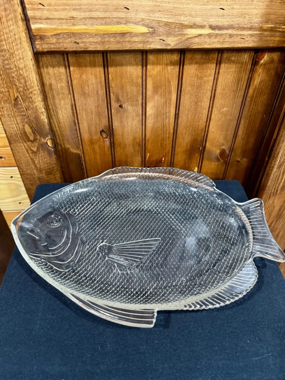 Vintage Anchor Hocking Clear Glass Fish Platter 15”x11”